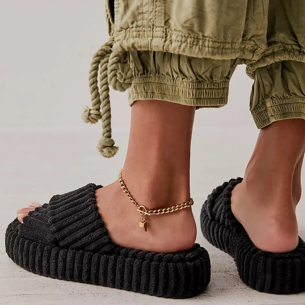 FREE PEOPLE Two Days In Ibiza Black Terry Slide Sandal Sz 9